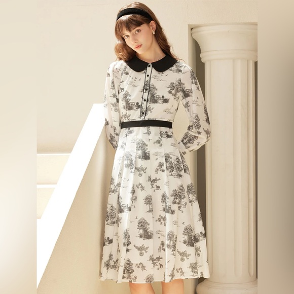 🥀 NWT Simple Retro Luna Exclusive Printed Doll Collar Dress 🥀 Vintage Vibes 🥀 - Picture 3 of 6